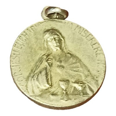 Pendentif médaille ancienne communion bronze argenté Vierge Ruffony vintage
