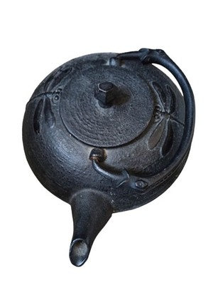 Théière japonaise fonte décor libellules + 2 tasses & dessous, style traditionne