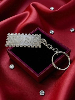 Porte-clés vintage métal I Love Rio rectangulaire relief rétro