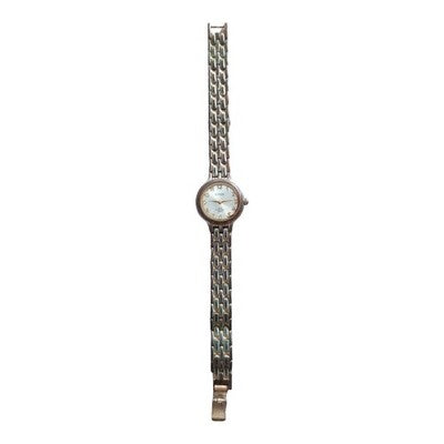 Montre vintage femme Stason, bracelet maillons bicolore, cadran doré rétro