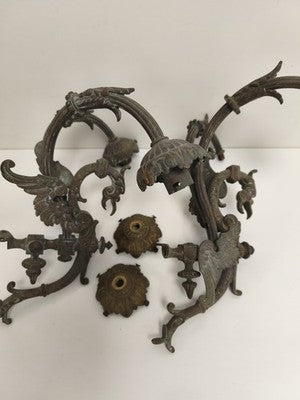 Paire d'appliques bougeoirs anciennes bronze décor dragon style XIXe