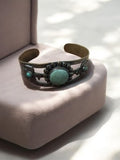Bracelet manchette ethnique vintage, finition bronze, cabochon turquoise rétro