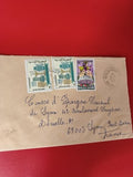 Ancienne lettre vintage avec timbres oblitérés Tunisie, philatélie collection