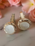 Vintage gold-plated cufflinks, round, antique retro white mother of pearl