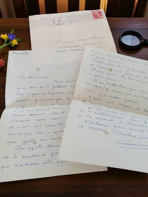 Lettre manuscrite ancienne 1949 écriture bleue enveloppe vintage postale