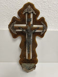 Bénitier mural croix velours Christ métal décor religieux catholique France