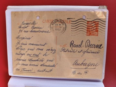 Carte postale ancienne oblitérée 1952 Rouen philatélie manuscrite Aubagne
