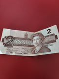 Billet 2 Dollars Canada 1986 Elisabeth II authentique monnaie papier canadienne