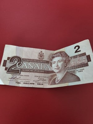 Billet 2 Dollars Canada 1986 Elisabeth II authentique monnaie papier canadienne