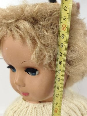 Poupée Ratti ancienne Made in Italy cheveux blonds pull tricot crème yeux bleus