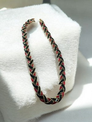 Collier vintage fantaisie maillons émaillés noir rouge, bijou rétro ancien costu
