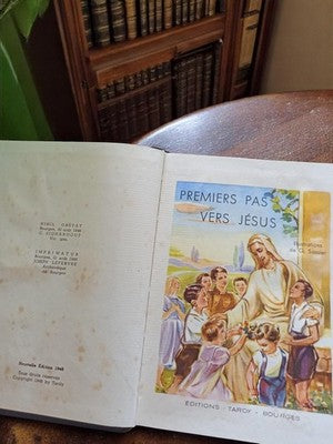 Livre ancien Premiers pas vers Jésus catéchisme Avignon Éditions Tardy vintage