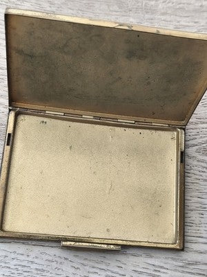 Poudrier de sac Art déco en laiton signé Ancienne accessoire maquillage élégant