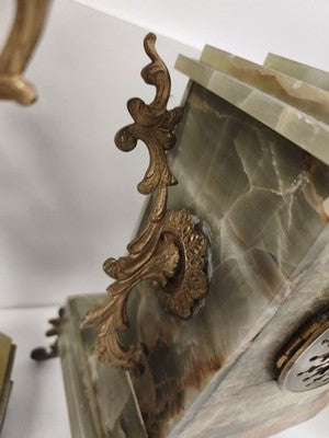 Pendule ancienne Alfred Genève La Crau en onyx vert vintage à restaurer horloge
