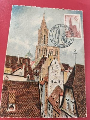 Ancienne carte postale oblitérée Strasbourg cathédrale philatélie vintage