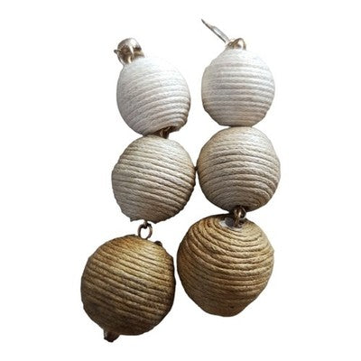 Boucles d’oreilles pendantes asiatiques, perles tressées blanc doré, style tradi