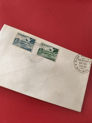 Ancienne enveloppe timbrée Vietnam 1959 oblitérée, philatélie collection