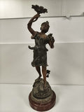 Statue Floraison Ch. Ruchot régule patiné socle bois Art Nouveau ancienne