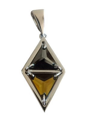 Pendentif Pierre Lang losange rhodium, cristal bicolore signé bijou