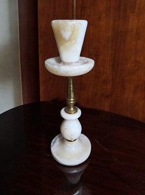 Bougeoir ancien albâtre laiton blanc beige style vintage déco rétro