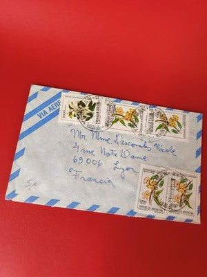 Ancienne lettre vintage timbres oblitérés fleurs Argentine collection philatélie