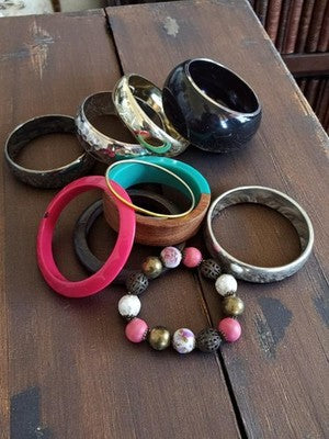 Bracelets vintage fantaisie lot x10 – Métal, bois, résine, perles rétro