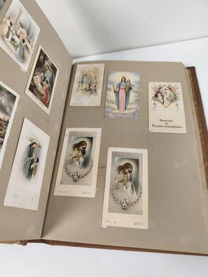 Gros classeur de cartes pieuses catholiques anciennes, chromos & communions