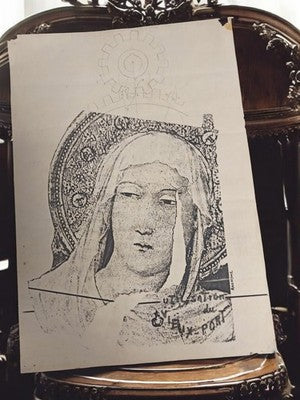 Old engraving Retro Virgin, decorative illustration, vintage religious art