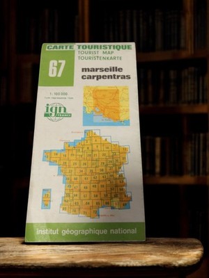 Carte touristique vintage IGN Marseille Carpentras n°67 France rétro déco