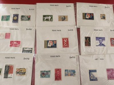 Lot ancien de timbres vintage internationaux en vrac, divers pays, philatélie