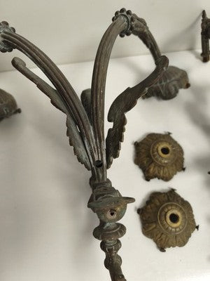 Paire d'appliques bougeoirs anciennes bronze décor dragon style XIXe