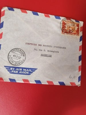 Ancienne lettre avion oblitérée Gabon Marseille timbres vintage philatélie colle