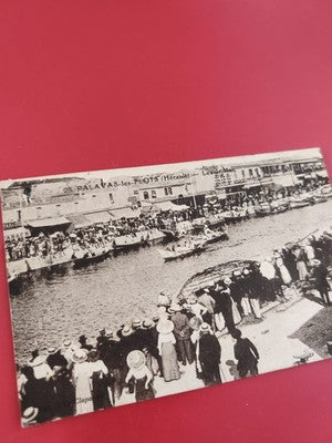 Ancienne carte postale oblitérée Palavas-les-Flots, vue canal, animation rétro