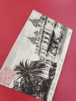 Ancienne carte postale oblitérée Monaco Casino, timbre 10c, noir et blanc