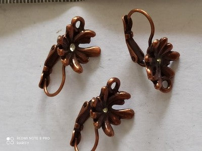 Boucles d'oreilles vintage fleur cuivre émaillé Remy Dis Paris 80s rétro