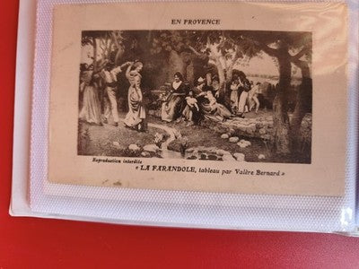 Carte ancienne "La Farandole" Provence, reproduction tableau Valère Bernard