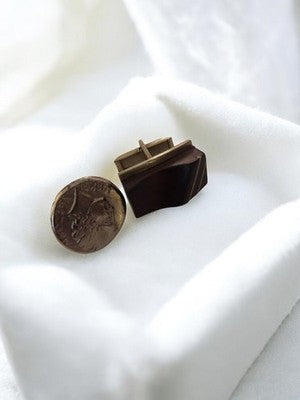Boutons de manchette vintage géométriques aspect brun doré rétro costume