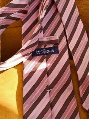 Cravate vintage Café Cotton rayures marron rose style rétro élégant