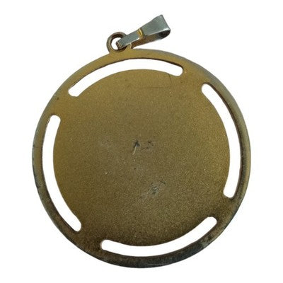 Pendentif rond damas vintage motif oiseau plaqué or jaune, bijou ancien