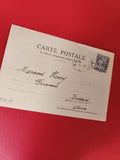 Ancienne carte postale timbre oblitéré bleu France, écriture manuscrite vintage