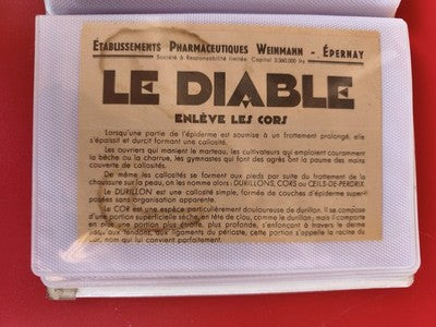 Ancien papier publicitaire LE DIABLE enlève les cors Épernay vintage pharmacie