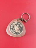 Ancien porte-clés publicitaire vintage Aromus épices forme triangle transparent