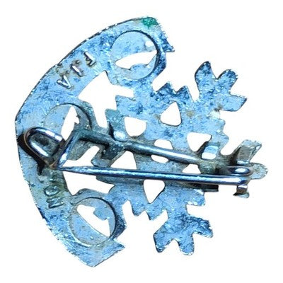 Broche médaille flocon ESF vintage – Métal argenté rétro ski neige