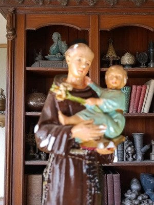 Statue religieuse ancienne plâtre, Saint Antoine de Padoue vintage, objet dévoti