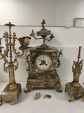 Pendule ancienne Alfred Genève La Crau en onyx vert vintage à restaurer horloge