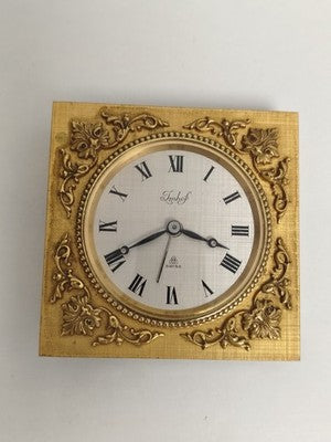 Horloge de table Imhof suisse, cadran argenté, style baroque vintage