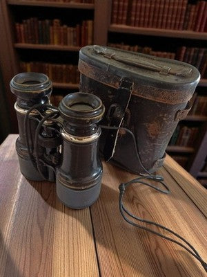 Jumelles anciennes vintage avec étui rigide, optique noire, paire binoculars rét