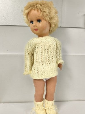 Poupée Ratti ancienne Made in Italy cheveux blonds pull tricot crème yeux bleus