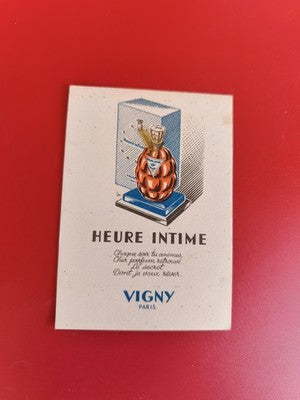 Ancienne carte publicitaire Vigny Paris parfum Heure Intime vintage déco