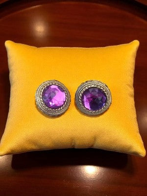 Boucles d’oreilles clip vintage rondes violet, fantaisie, style rétro années 80